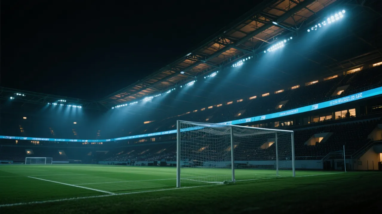 足球赛事与动态灯光的体育场景