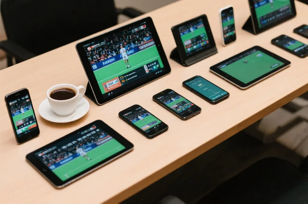 智能手机和平板电脑展示世界杯直播画面